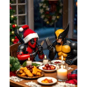 Deadpool wolverine Christmas dinnner print