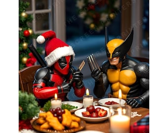 Deadpool wolverine Christmas dinnner print