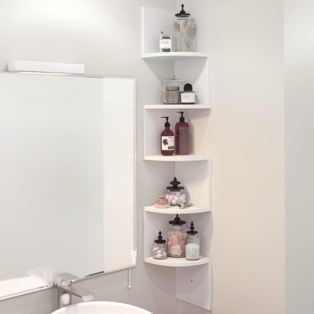 5 Tier White Wood Corner Shelves Floating Shelf Farmhouse Etsy