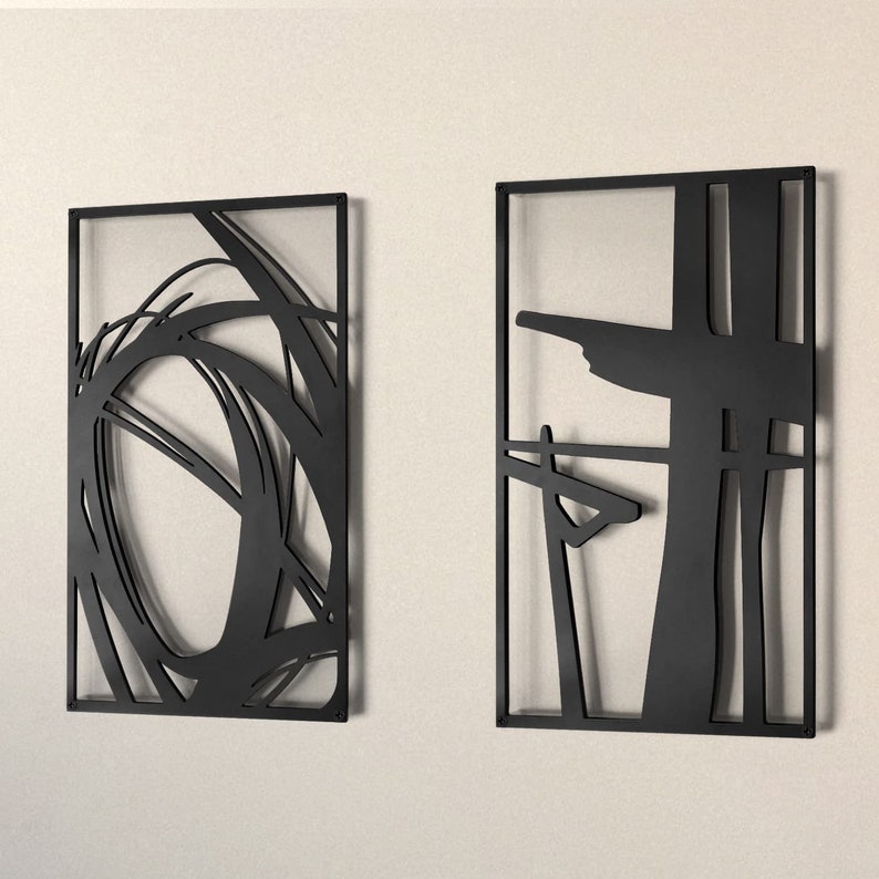 Black Metal Abstract Wall Art Living Room Wall Art Metal Etsy