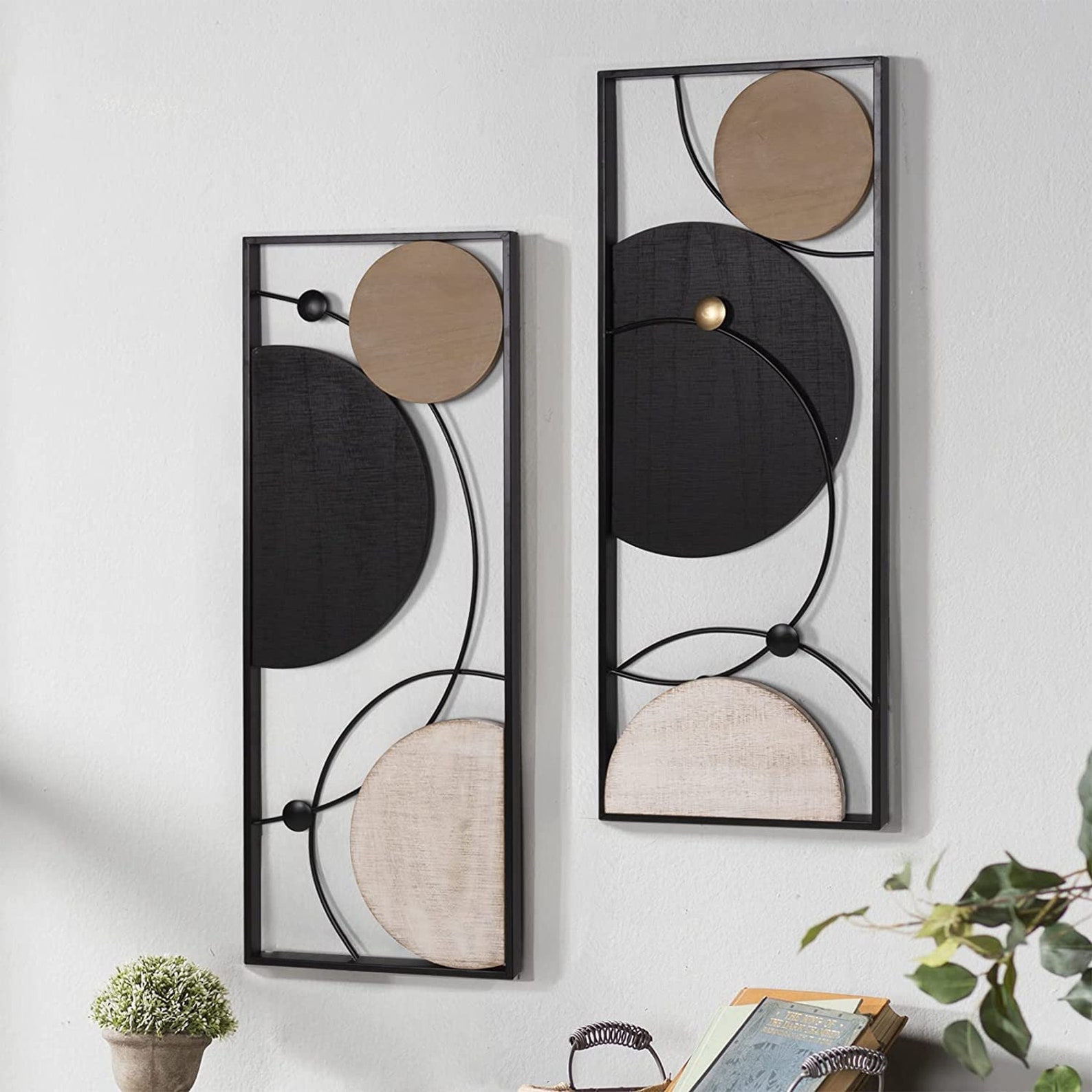 Set of 2 Abstract Wood Metal Wall Decor Living Room Wall Art Etsy