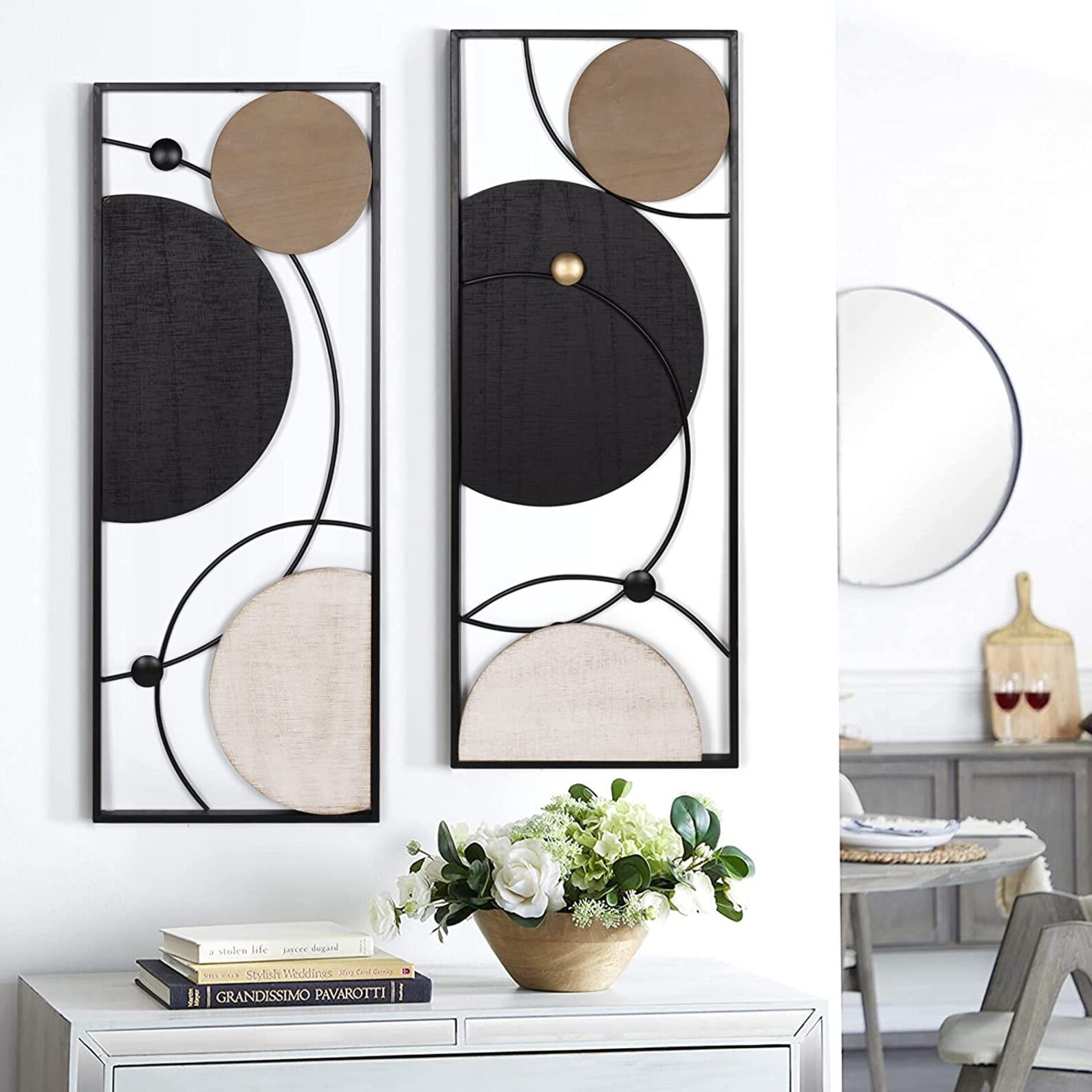 Set of 2 Abstract Wood Metal Wall Decor Living Room Wall Art Etsy