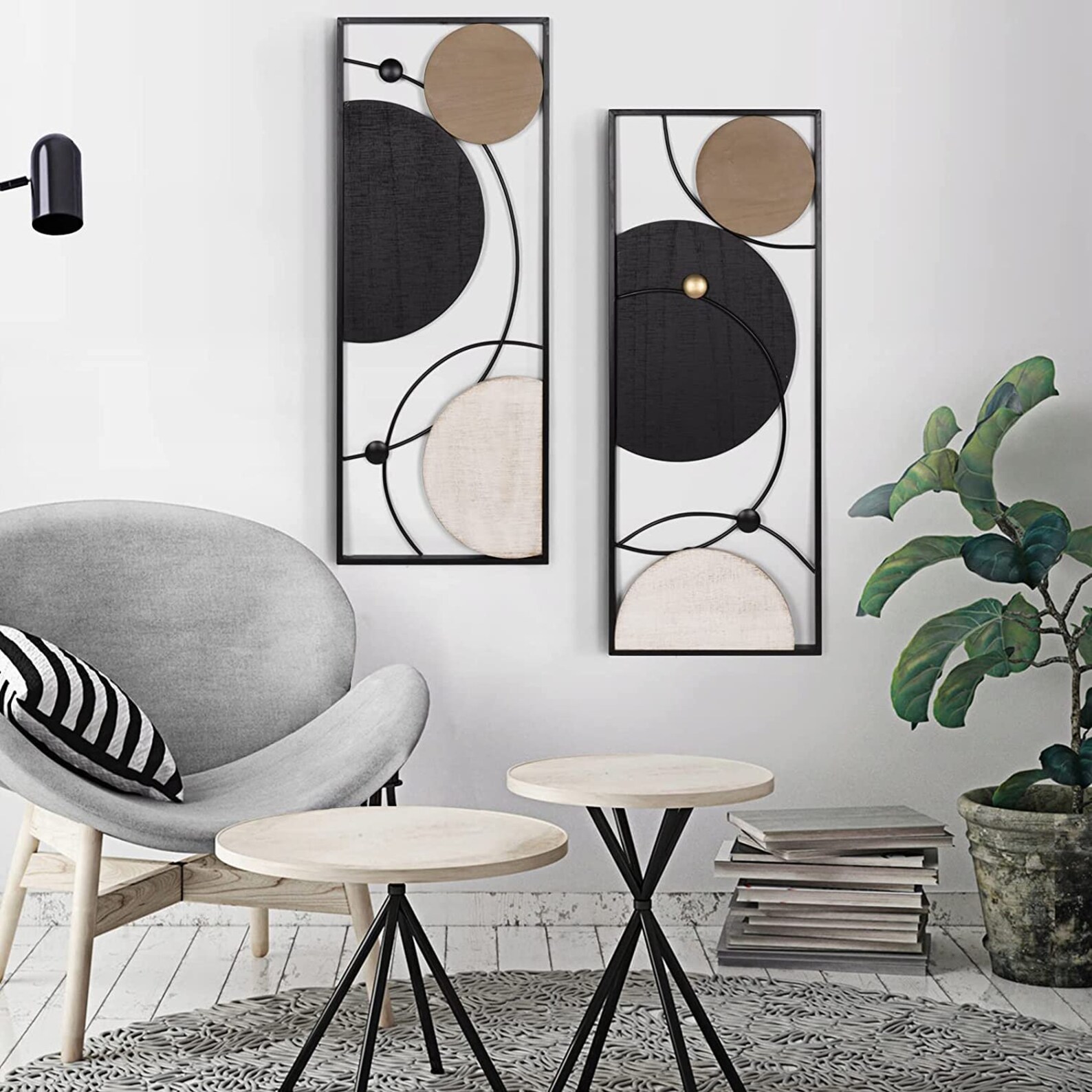 Set of 2 Abstract Wood Metal Wall Decor Living Room Wall Art Etsy