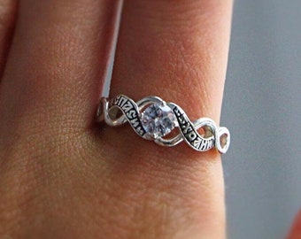 Eastern Orthodox Women Ring Sterling Silver, Russian Prayer Inscription, Size 8.5