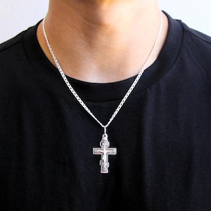 Orthodox Cross Pendant Men & Women, Russian Orthodox Necklace, Big Cross Silver 925 Religious, Gothic Handmade Jewelry Gift Believer Prayer