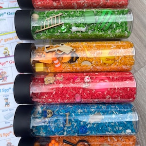 Sensory I spy Bottles/Montessori/Favorite Pups I spy/ Sensory Kit/Imaginative Play/Gift for Boys Girls/Kindergarten sensory bin
