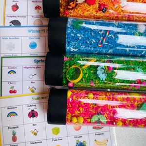 Sensory I spy Bottles/Montessori/4 Season Sensory bottles kit/Spring/Winter/Summer/Fall/Sensory Kit/Kindergarten sensory bin