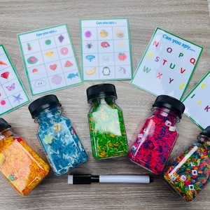 Sensory I spy Bottles/Montessori/Set of 5 Cute Sensory Bottles/Spring/Sensory Kit/Imaginative Play