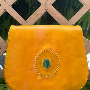 Leather Bag Unique Yellow Buffalo Leather Bag With Beautiful Stone Crossbody Bag Side Bag Ladies Bag Small travel bag