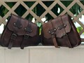 Handmade Leather Motorcycle Saddle Bag Set: Brown Bike Pannier Pair