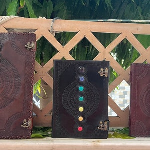 Leather Journal Spell Book Of Shadow Handbound Journal Personalized Leather Seven Stone Journal Leather Grimoire Lined/Unlined Vintage Paper