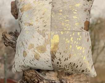 NEW Collection Cowhide Hair on Leather handmade Pillow cover white patchwork design Cushion Cover