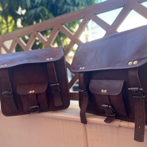 Sacoche de moto en cuir marron sacoche de selle sacoche de vélo sacoche de vélo paire de sacoches de baril moto fourche outil sacoches latérales