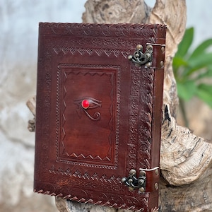 Handmade Leather Grimoire Binder: Red Eye A4 Document Holder