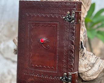 Carpeta de grimorio de cuero hecha a mano: Portadocumentos A4 Red Eye