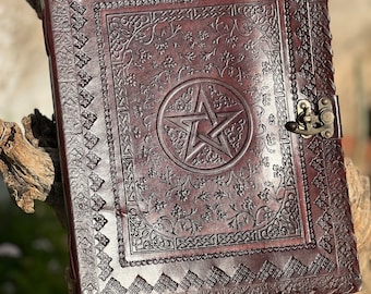 Fat Leather Journal, Extra Large Pentacle Brown Leather journal, Pentagram Journal, Book of Shadows, Leather Grimoire, Best gift for witches