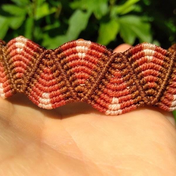 Bracelet Macramé Multicolore, Manchette en Zigzag