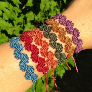 Plain Macramé bracelet, autumn coloured bracelet, micro macramé costume jewellery, elegant leaf bracelet, coloured cuff of your choice
