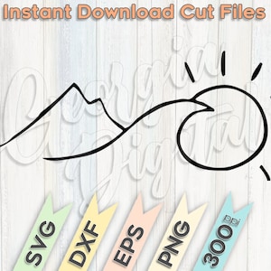 Montanha, Surf e Sol - Aventura - Minimalista | Arquivos de corte Cricut | Arquivos de corte de silhueta | Download digital | PNG imprimível em 300 dpi