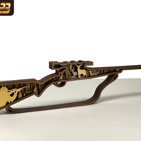 Hirsch Jagd Rifle SVG, Laser Schnitt Dateien - 6 Layer Art Piece für Glowforge