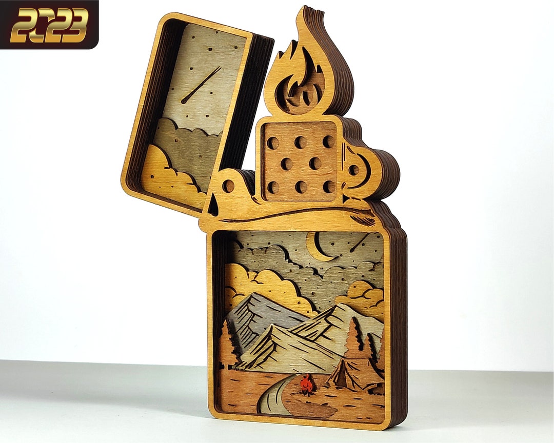 Lighter SVG, Laser Cut Files, Camping 8 Layer Art Piece for