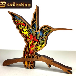 Hummingbird 3D, Home decor, Multilayer model, Laser cut files - 6 Layer Art Piece for Glowforge