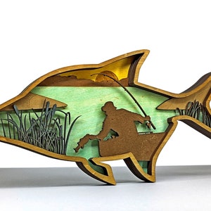 Fishing svg, fish layered - Laser cut files - 6 Layer Art Piece for Glowforge