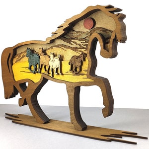 Horse SVG files for glowforge, Horse and Mountain,  laser cut, Vector project, 6 Layer Art Piece