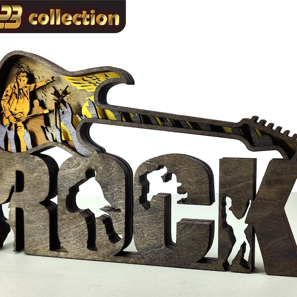 Rock 3D, Gitarre geschnitten svg Wohnkultur, Multilayer-Modell, Lasercut-Dateien - 6 Layer Art Piece für Glowforge