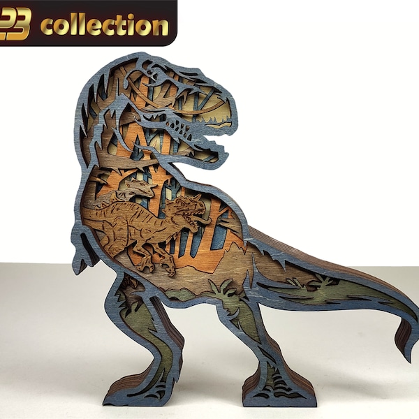 T-Rex, Dinosaur, Laser cut file , Multilayer - 7 Layer Art Piece for Glowforge