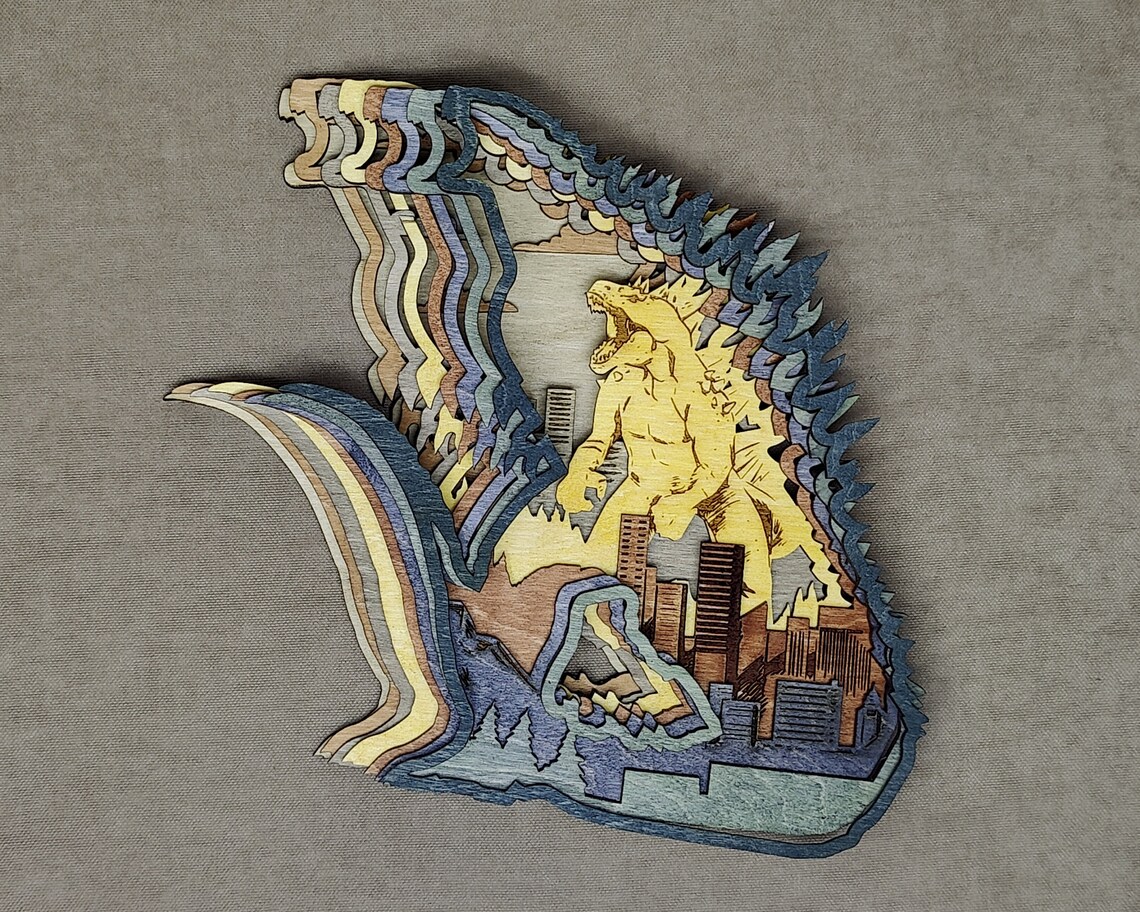 Godzilla SVG Laser Cut Files 8 Layer Art Piece for - Etsy