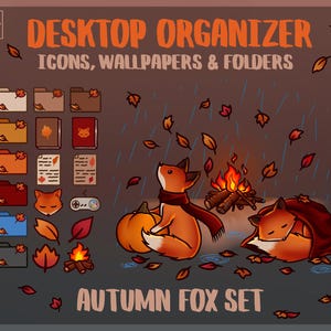 Autumn Fox Cozy Fall Theme Custom Icons Folders Wallpaper Set Desktop Background Organizer