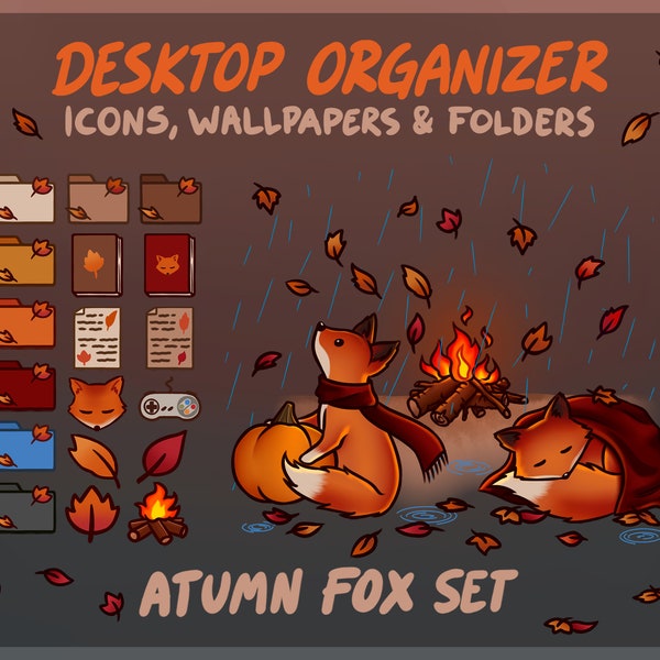 Autumn Fox Cozy Fall Theme Custom Icons Folders Wallpaper Set Desktop Background Organizer