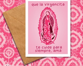 Feliz Dia De Las Madres, Mother's Day, Mother, Sister, Aunt, Tia, Bilingual, Spanish, Mexico, Mexican, Greeting Card, Blank Card, Virgen