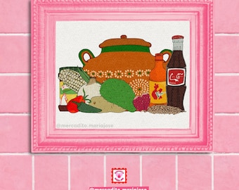 Mexican Kitchen Essentials Print, Mexican art, poster, wall art, decor, Latina, Latine, Spanish, Spanglish, Latinx, Simple, Mexico, Chicana