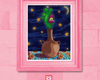 Starry Night Print, Chicana Art, Spanglish, Latinx, Mexican, Artwork, Latina, Wall decor, Latina Art, Gifts for Latinas, Latine, Nopal