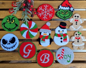 Christmas Punch Needle Pattern Set, DIY Mug Rug & Coaster Template ...