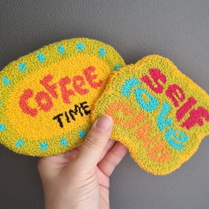 Handmade Cup Holder Coaster, Mug Coasters, Coffee Coasters, Punch Needle Coaster, Knitted Coasters, Tufted Mug Rug