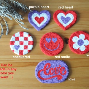 Heart Drink Mug Rug, Punch Needle Coffee Coasters, Cute Coaster, Desk Coaster,  Best Friend Gift, Tufted Coaster, Valentines Day Gift