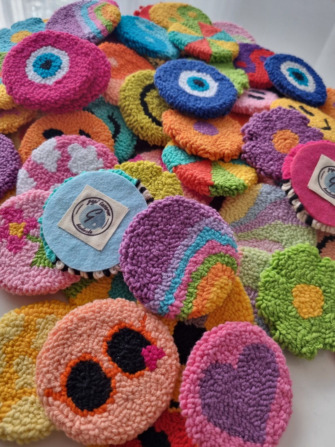 Set of 2 Punch Needle Car Coaster, Gift for New Car, Car Accessories, Car Decor Etsy