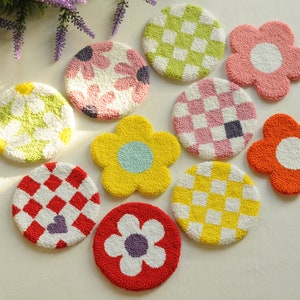 Punch Needle Coasters Set, Mug Rug Mats, Punch Needle Patterns, Flower Coaster, New Home Gift, Best Friend Gift, Cute Coaster