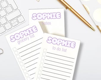 Cute Notepad Gift Set | 3 Pack Notepad with Personalized Name | Custom Graduation Gift | Gift Bundle | Bubble Letters Stationery