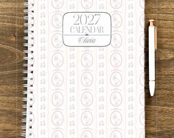 July 2026 - Dec 2027 Planner 18 Month 8.5x11" Custom Planner Personalized Planner Large Spiral Calendar Pink Geese Vintage Design