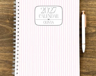 18 Month Planner Personalized 8.5x11" Custom Planner July 2026 - Dec 2027 Planner Large Spiral Customized Calendar Pink Stripes