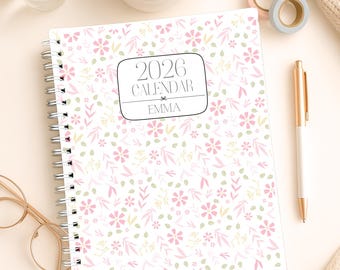 July 2025 - Dec 2026 Planner 18 Month 8.5x11&quot; Custom Planner Personalized Planner Large Spiral Calendar Pink Floral Design