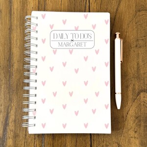 Personalized Undated Planner 5.5 x 8.5 inches Custom Spiral Planner Personalized Daily Planner Daily Agenda Daily Organizer Pink Hearts