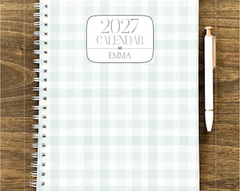 July 2026 - Dec 2027 Planner 18 Month 8.5x11" Custom Planner Personalized Planner Large Spiral Planner Customized Calendar Green Gingham