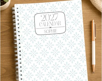 July 2026 - Dec 2027 Planner 18 Month 8.5x11 Custom Planner Personalized Planner Large Spiral Planner Customized Calendar Blue Floral Petals