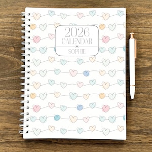 July 2025 - Dec 2026 Planner 18 Month 8.5x11&quot; Custom Planner Personalized Planner Large Spiral Planner Customized Calendar Pastel Hearts