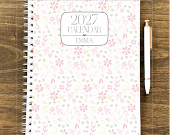July 2026 - Dec 2027 Planner 18 Month 8.5x11" Custom Planner Personalized Planner Large Spiral Planner Customized Calendar Petals in Pink